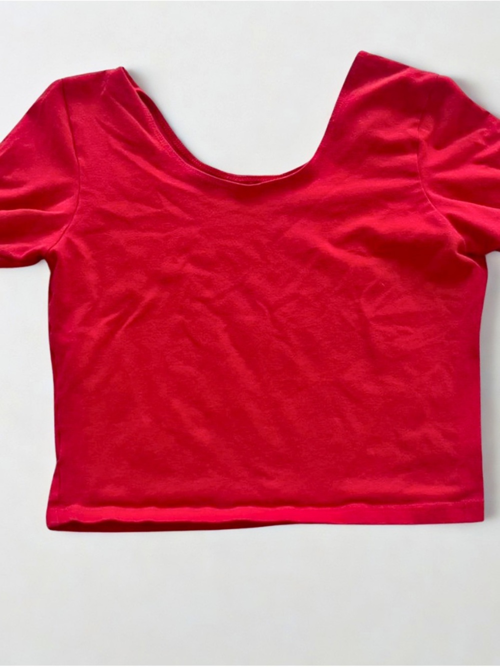 Red Cropped Top with Square Neckline - Red / Small (S)